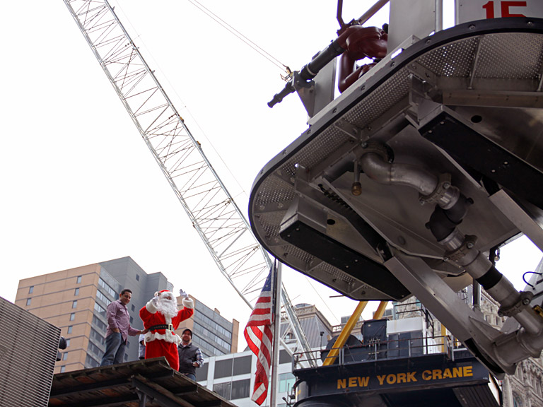 Santa being rescued by Ladder 15